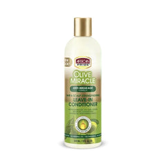 Acondicionador sin enjuague African Pride Milagro de Oliva, botella, brillo suave para uso diario