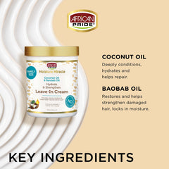 African Pride Moisture Miracle con aceite de coco para nutrir el cabello.