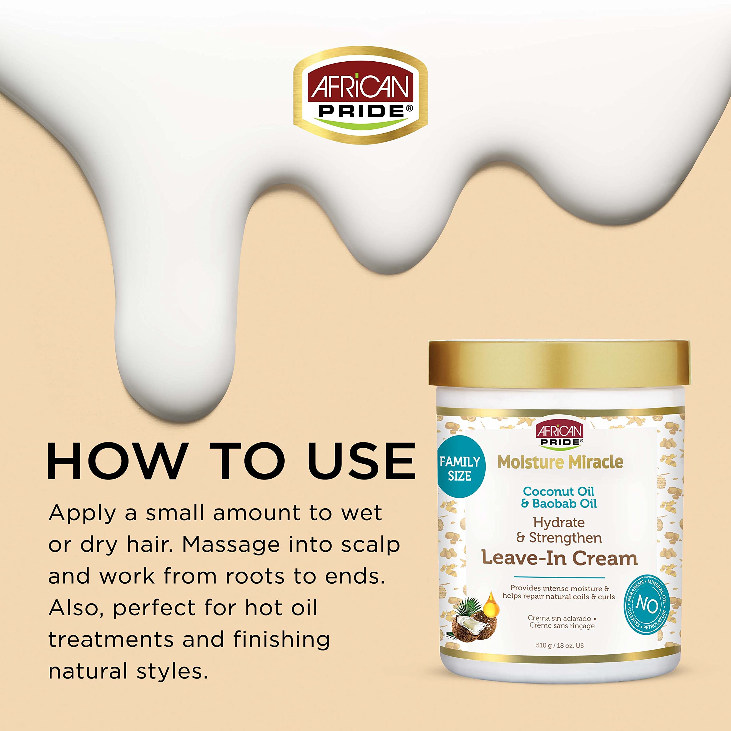 Aplicación suave en manos para distribuir la crema en cabello seco o mojado.