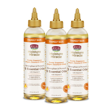 African Pride Moisture Miracle: botella-vertido, hidratación ligera para el cabello y cuero cabelludo.