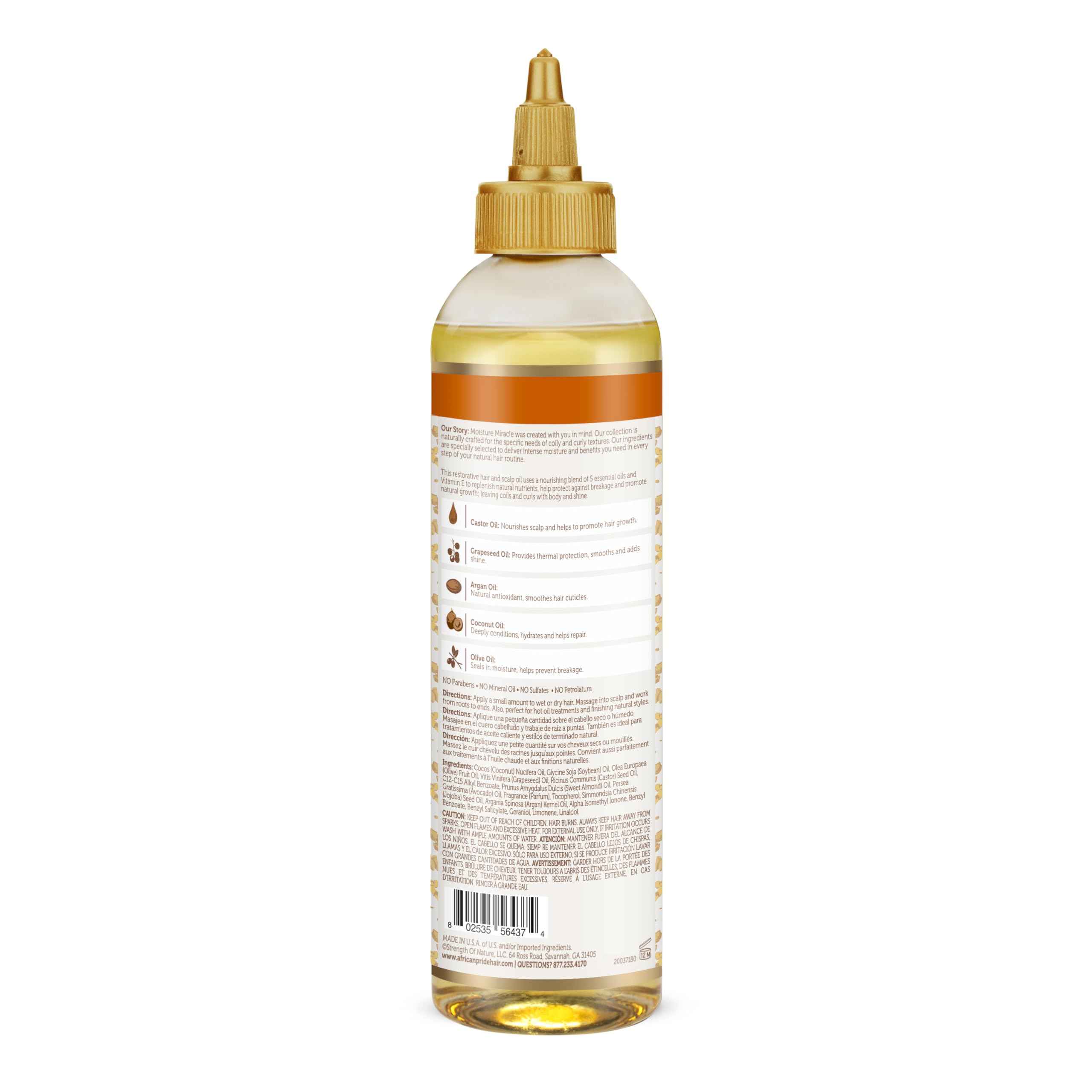 Application of African Pride Moisture Miracle 5 Oils on hair for conditioning