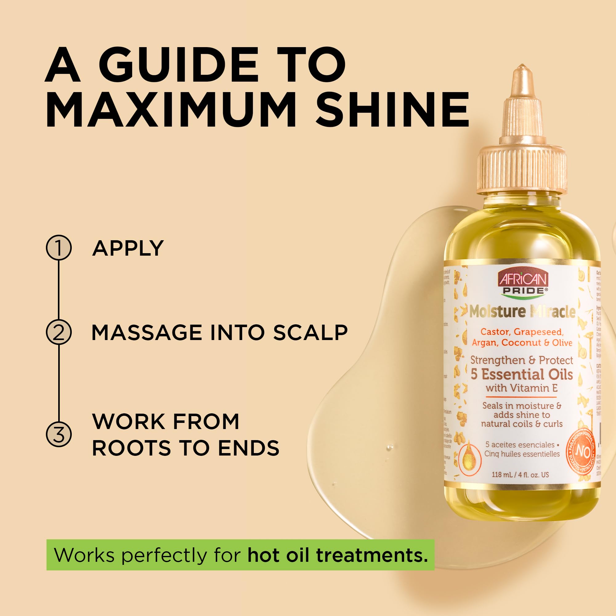 African Pride Moisture Miracle, textura ligera que se absorbe sin grasa.