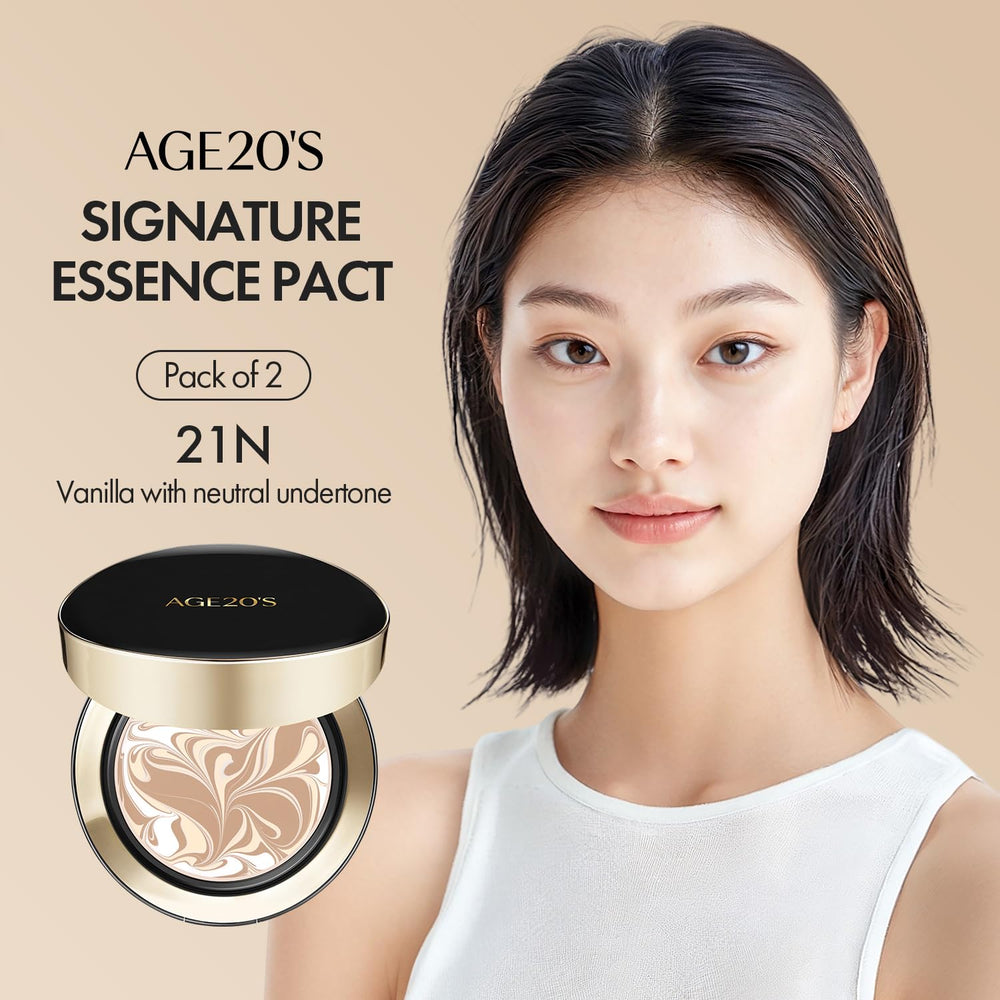 AGE 20'S Signature Essence Pact resplandor muestra acabado luminoso.