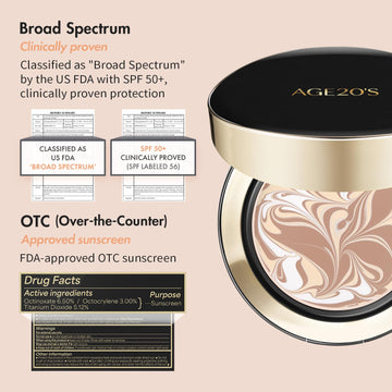 Textura luminosa de AGE 20's Signature Essence Pact SPF50+ en la piel.
