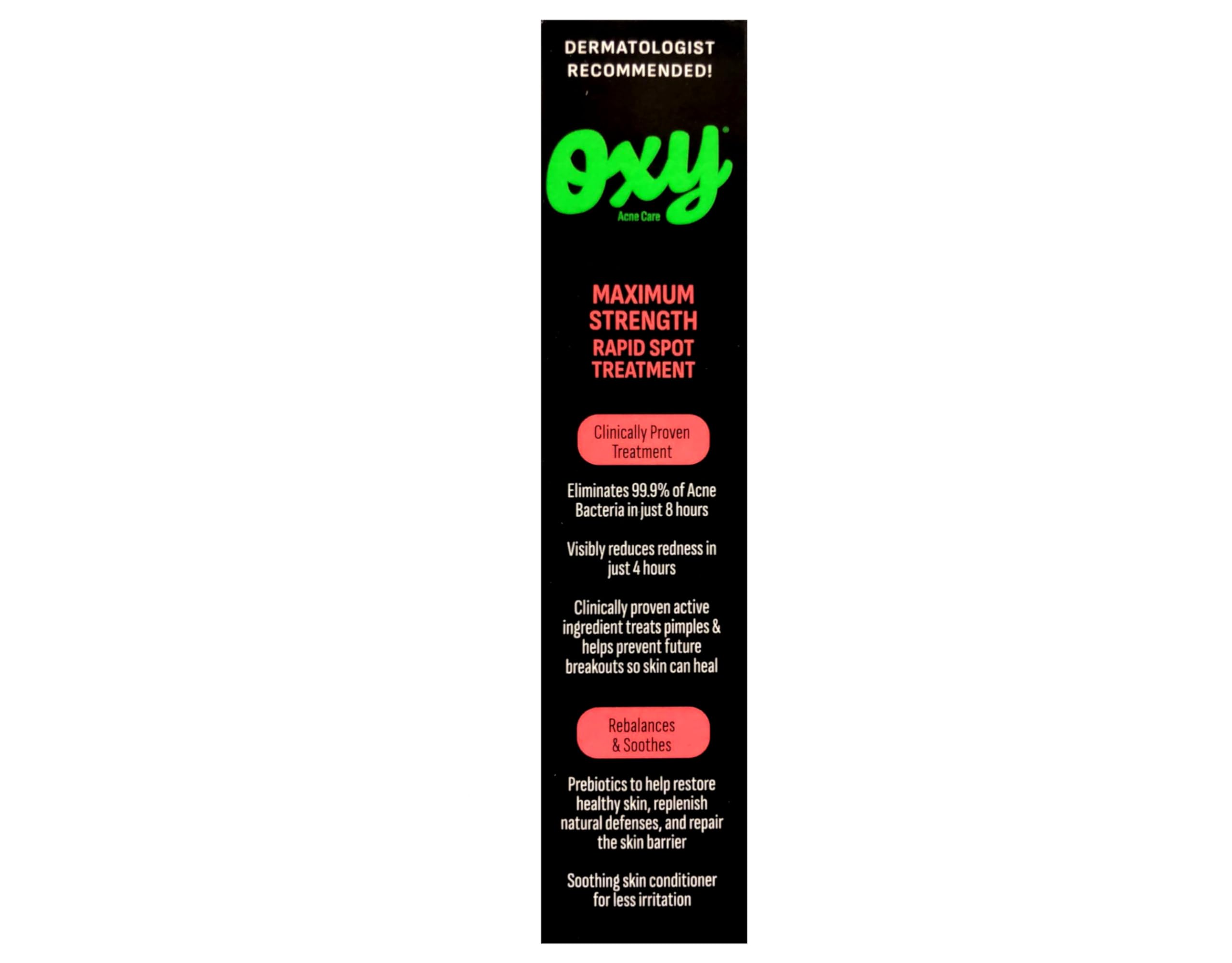 Agente calmante patentado de OXY reduce irritación durante la aplicación.