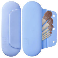Porta brochas de silicona AGIKET azul, organización portátil para viaje.