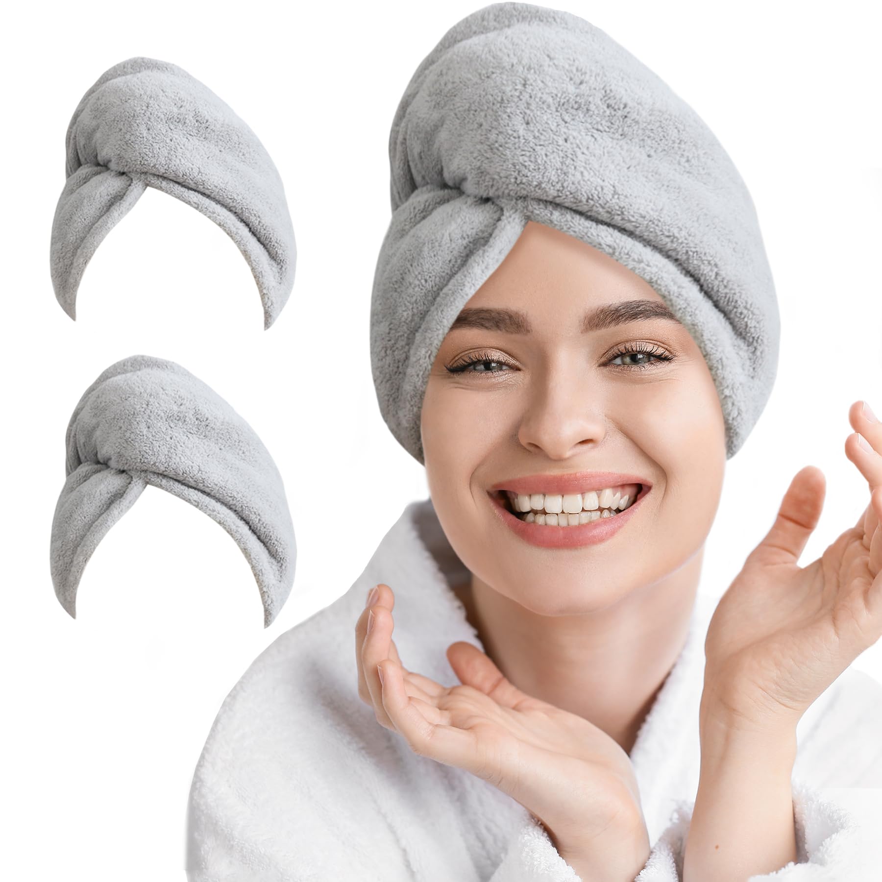 AGLIFEFY: toalla microfibra duo gris claro para secado rápido del cabello