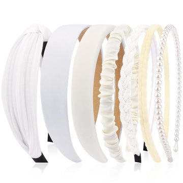 Diademas AHONEY blancas, set de 7 estilos neutros para uso diario.
