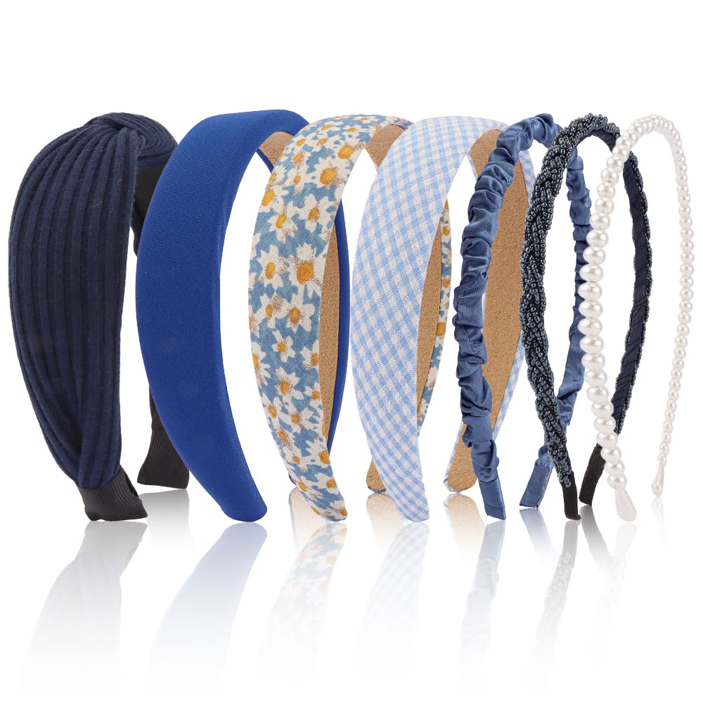 AHONEY bandas para el cabello azul marino sólido, estilo diario cómodo