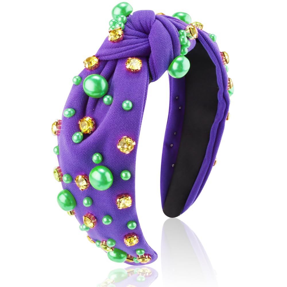 Diadema AHONEY Mardi Gras con joyas y perlas, ideal para looks festivos.