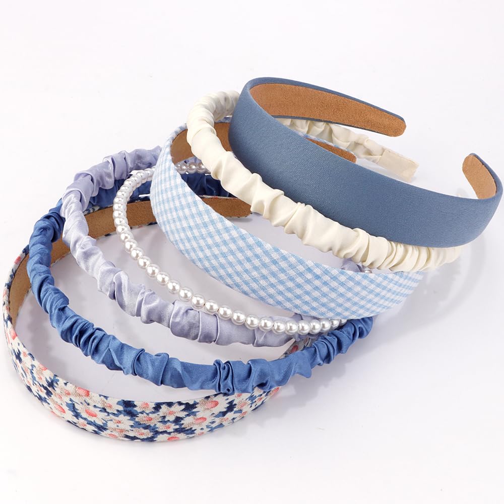 Diadema AHONEY azul sólido, ideal para uso diario y complemento de maquillaje.