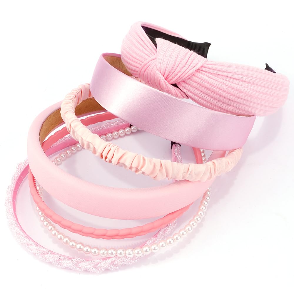 AHONEY diademas rosas con perlas para un toque elegante.