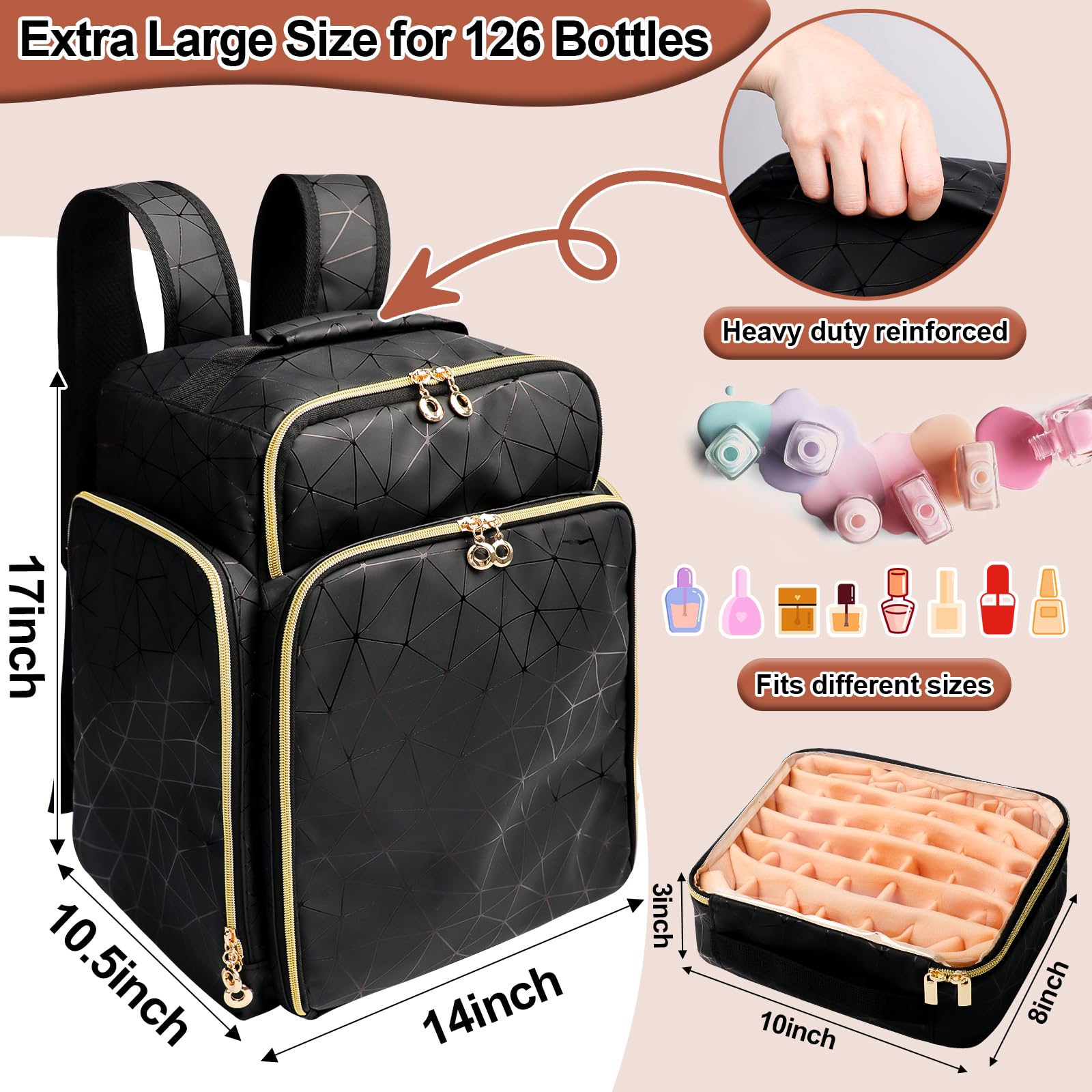 ahzske organizador esmalte mochila correas ergonomicas asa superior facilitan transporte