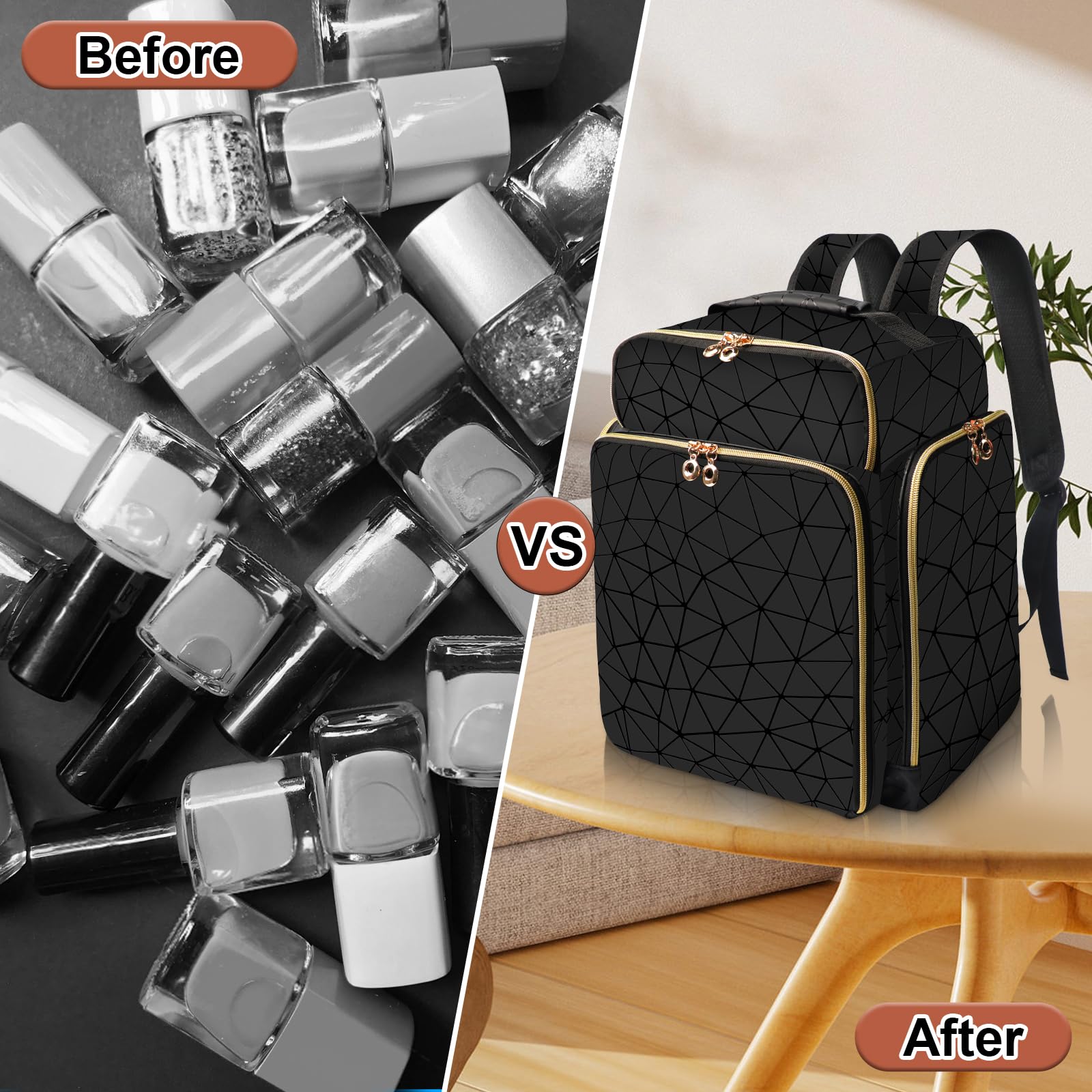 ahzske organizador esmalte mochila forro terciopelo protege herramientas y brillos