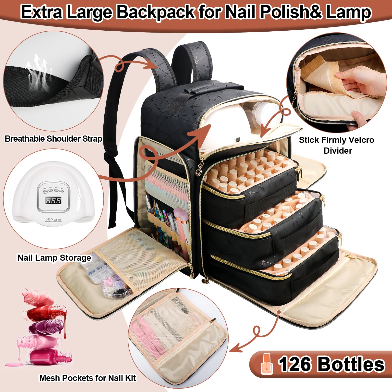 ahzske organizador esmalte mochila lampara uv integrada ideal para manicuras en casa o viaje