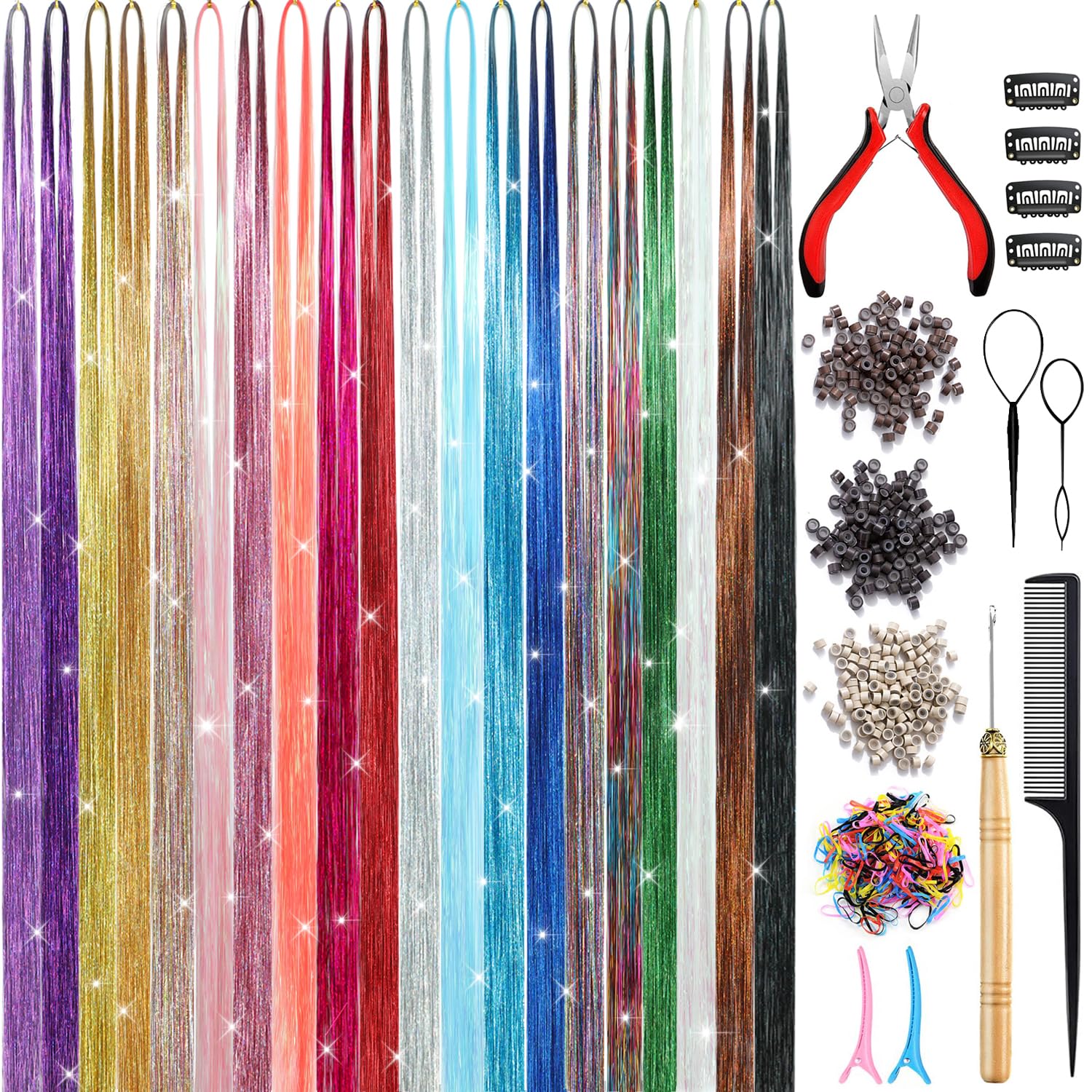 AIAIZHQH Kit de Mechas Brillantes: mechas brillantes en 20 colores para estilo versátil