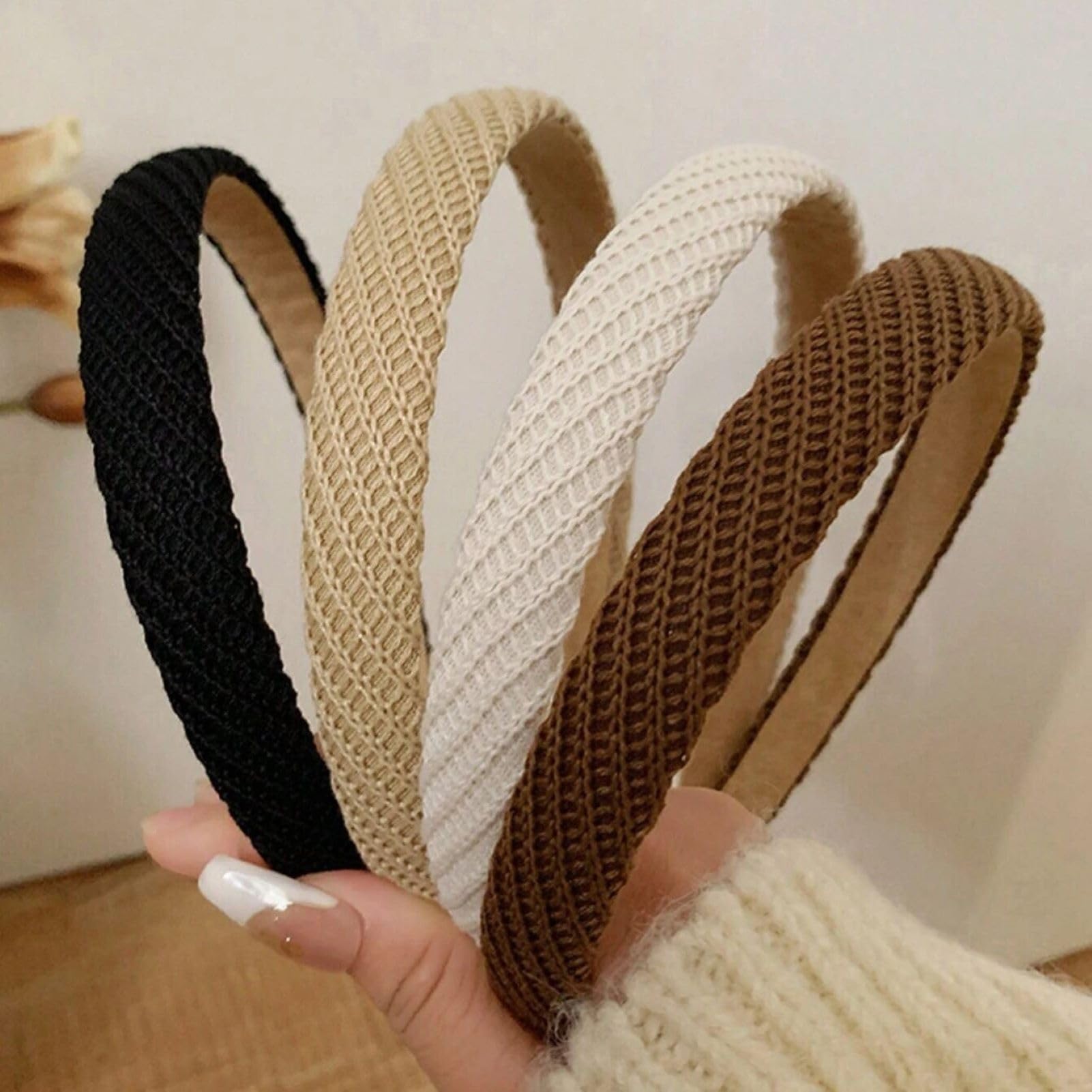 Banda para el cabello AIBFRID tejida fina en cuatro colores, estilo diario.