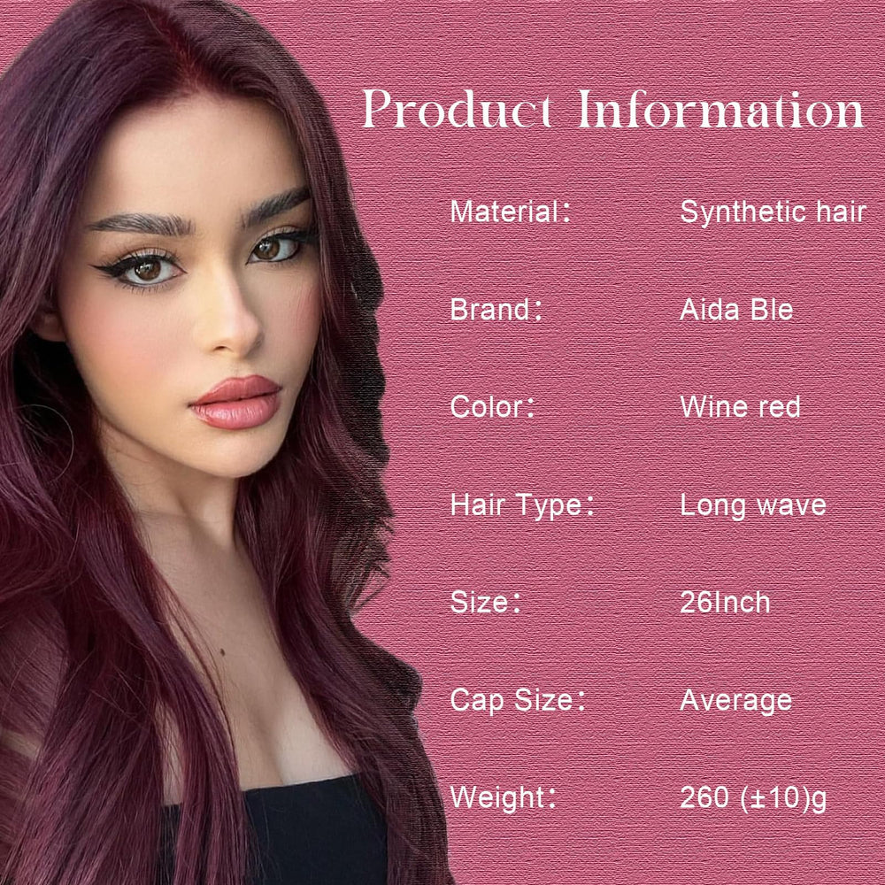 Peluca Aida ble, color vino tinto y aspecto natural para looks elegantes.
