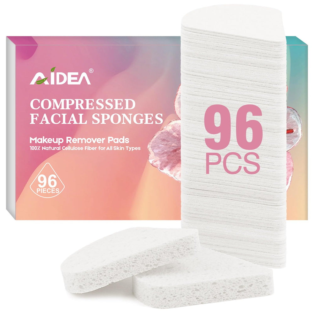 Esponjas faciales comprimidas AIDEA en paquete, limpieza suave para la rutina.