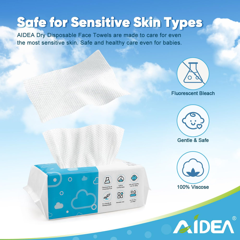 Lingettes visage AIDEA usage sec et humide, polyvalentes pour le visage et les mains.