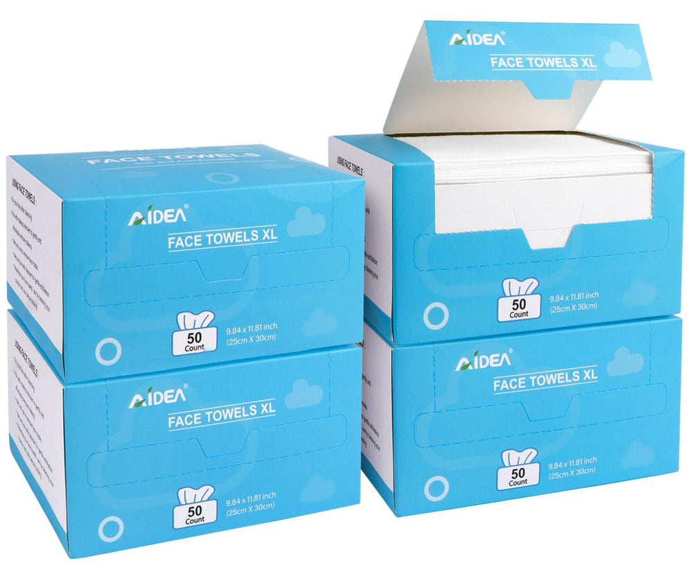 AIDEA XL toallas faciales desechables en empaque individual para viaje y limpieza suave.