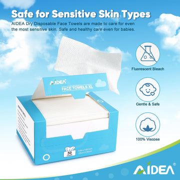 AIDEA XL toallas faciales desechables con textura suave y absorbente para desmaquillar.