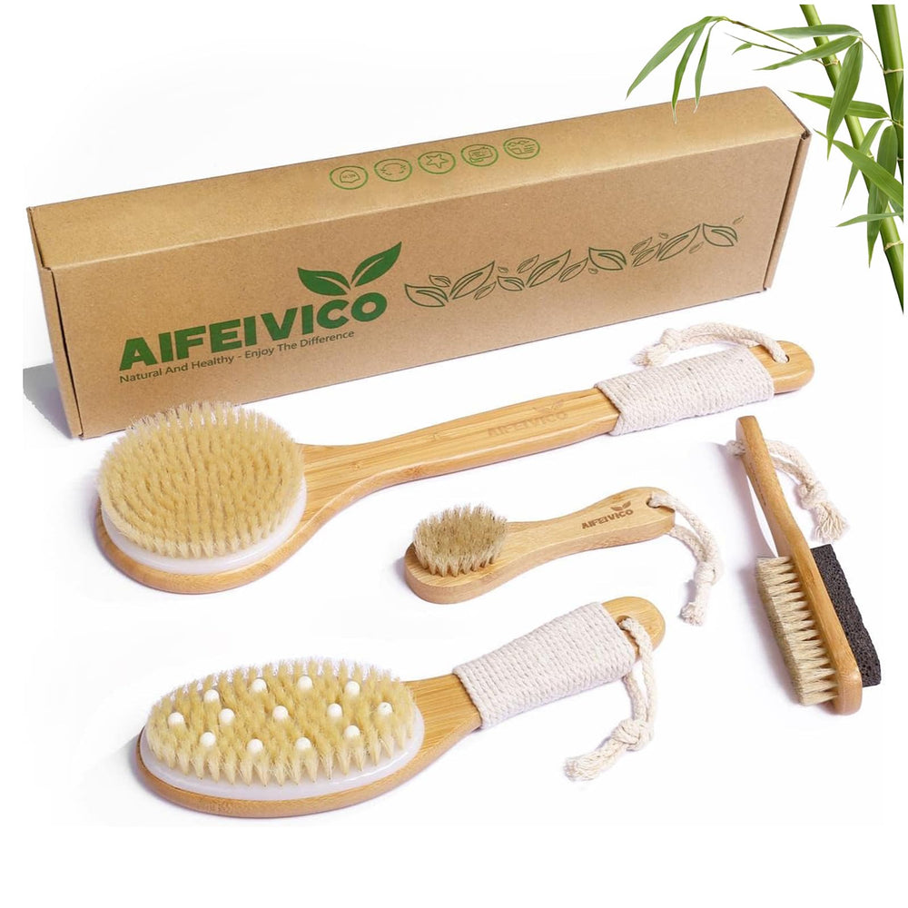 Cepillo AIFEIVICO para exfoliar en seco con bambú, piel suave.