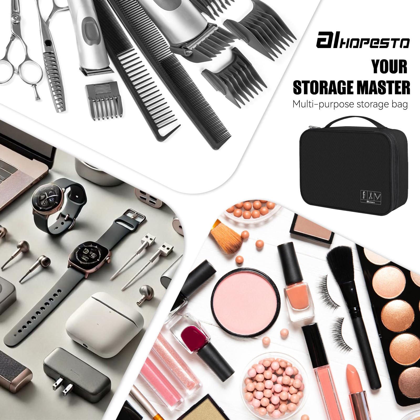AIHOPESTO Barber Case diseño elegante negro para presentación profesional.