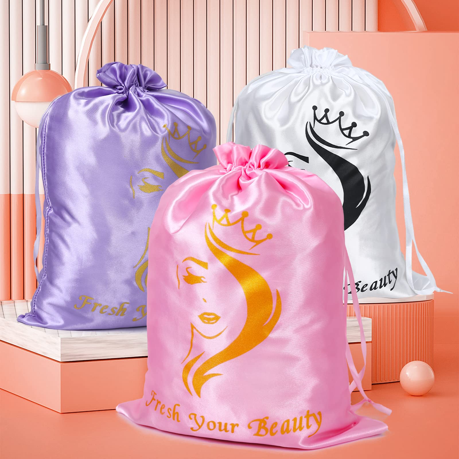 AIHOPESTO bolsas-seda-para-transportar-pelucas-rosa: perfecta para viajar con varias pelucas.
