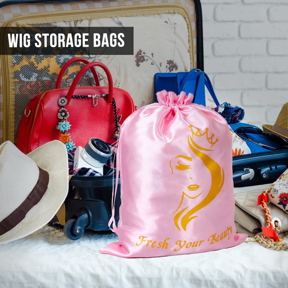 AIHOPESTO bolsas-seda-para-viaje-rosa: mantiene las pelucas protegidas durante el traslado.