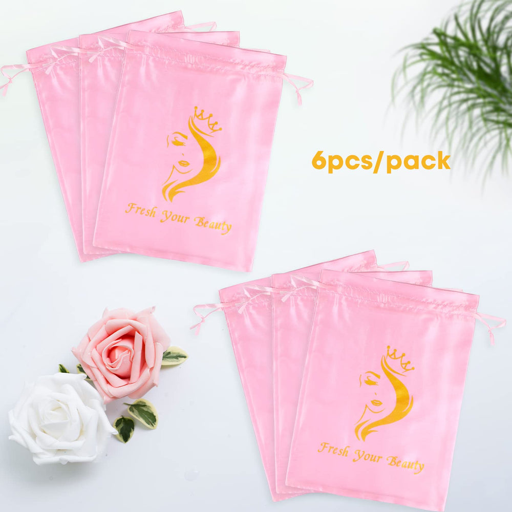 AIHOPESTO bolsas-seda-pelucas-almacenamiento-rosa: ahorra espacio al guardar varias pelucas.