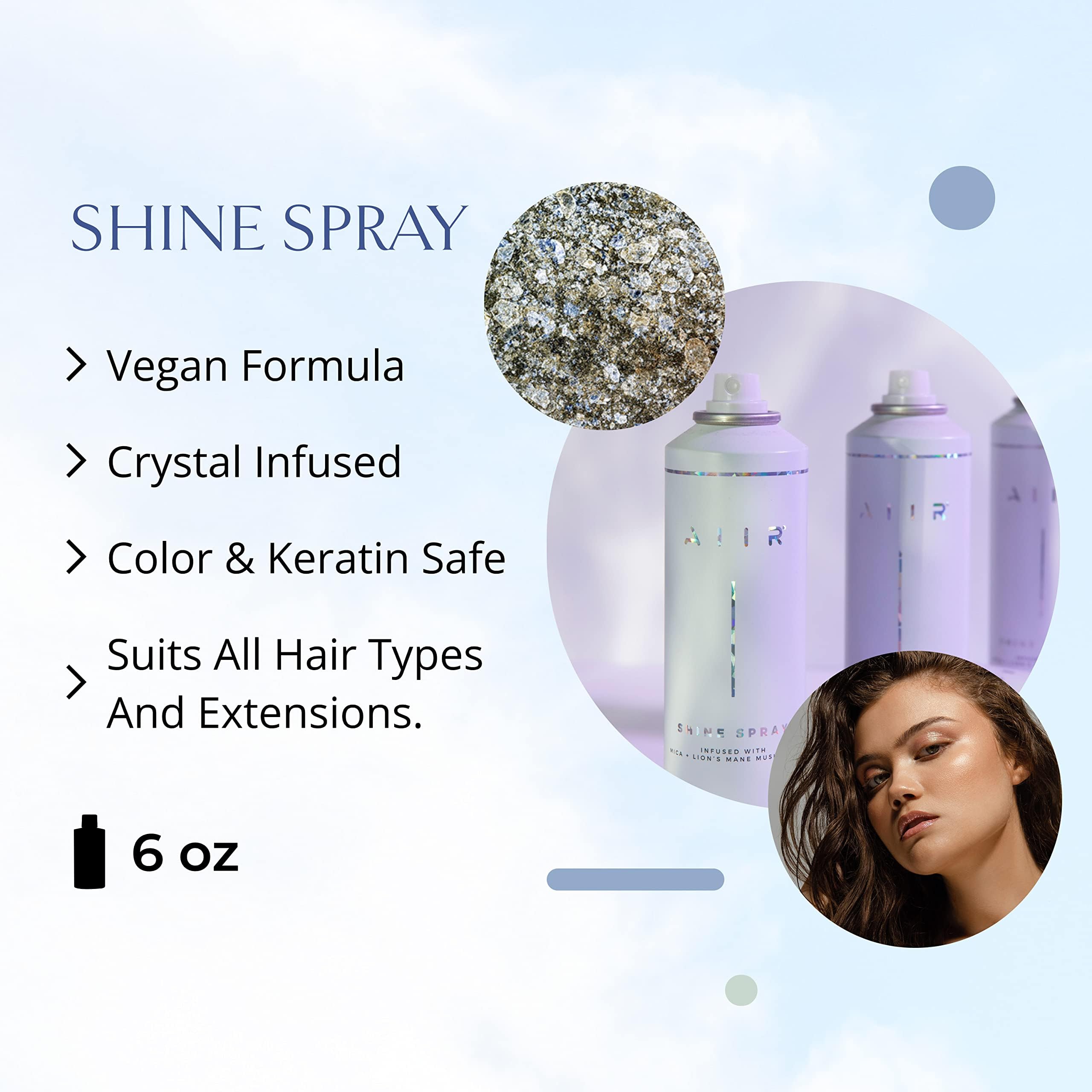 AIIR Shine Spray controla el frizz y la humedad para un acabado estable.