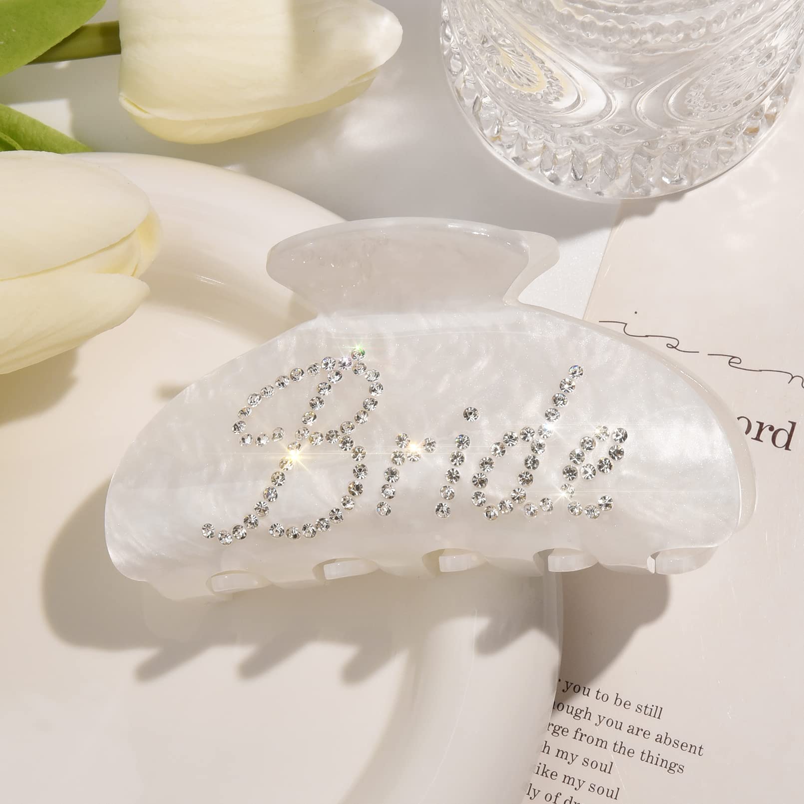 Aileam clip garra novia blanco acrílico, seguro para cabello grueso y fino