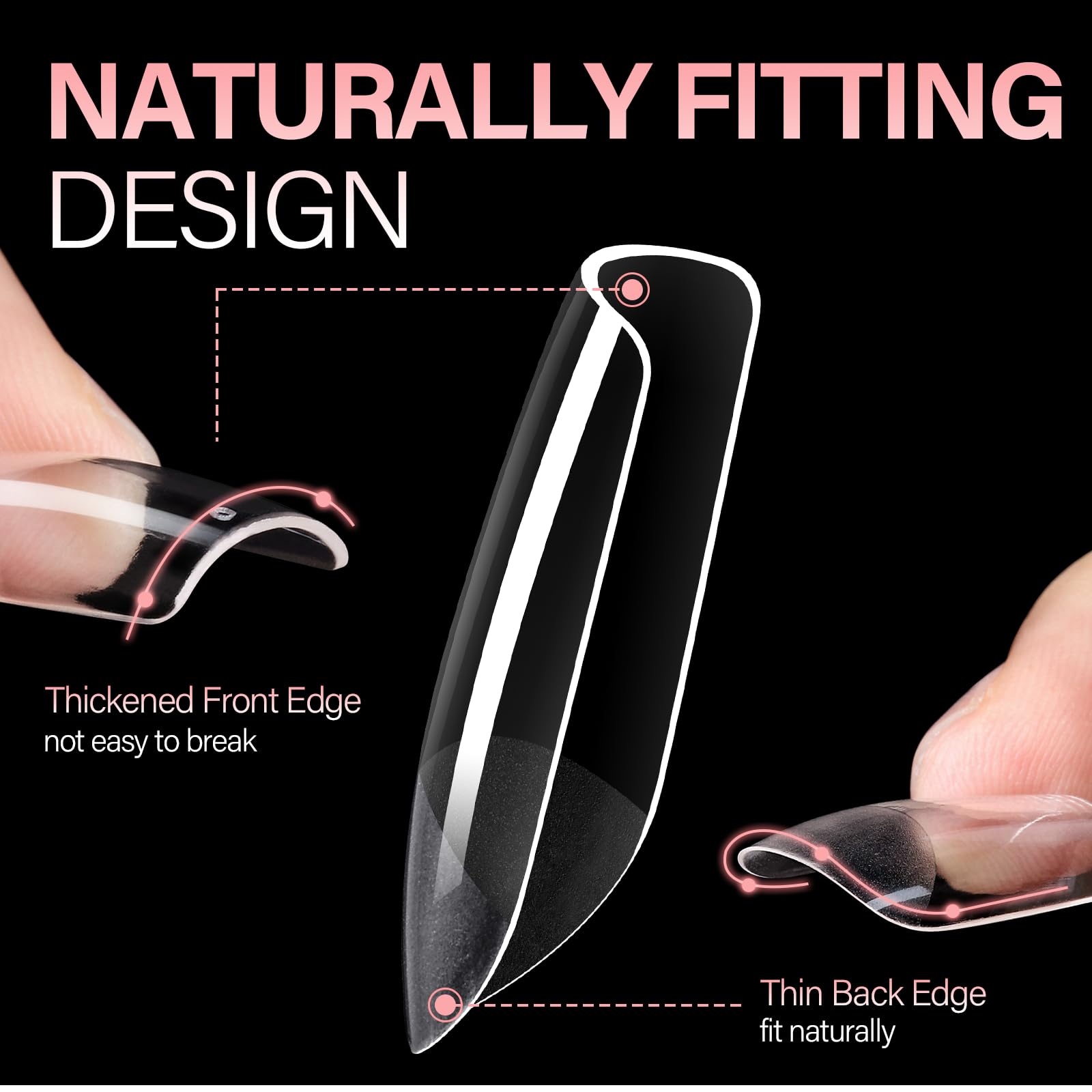 Puntas de uñas AILLSA gel transparente, vista cercana para ver su acabado natural.