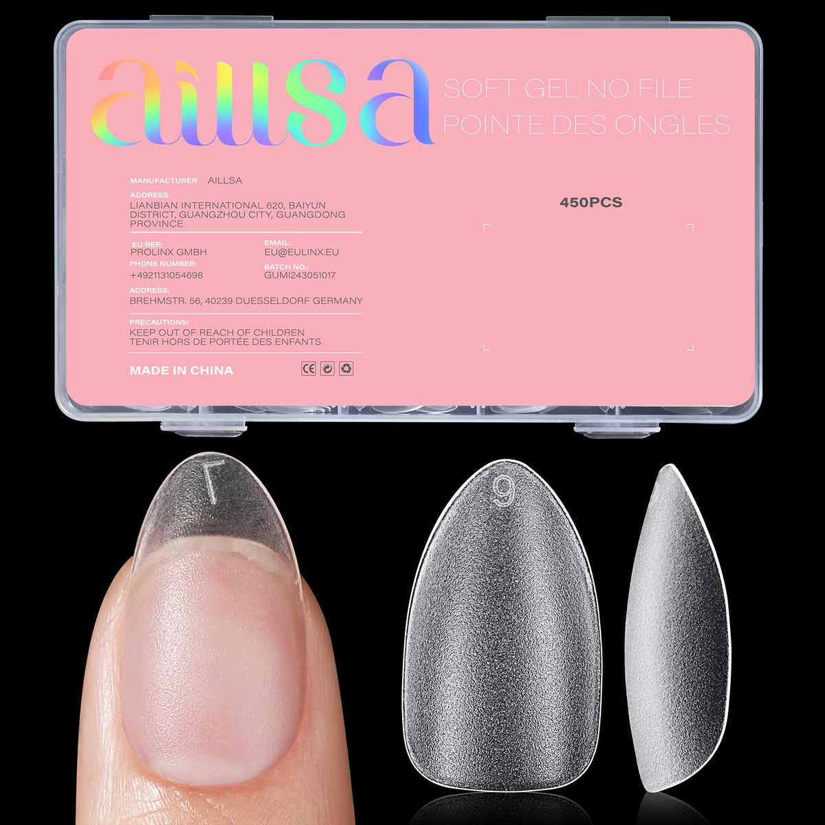 AILLSA extensiones de uñas en almendra cortas 450 piezas para extensión rápida