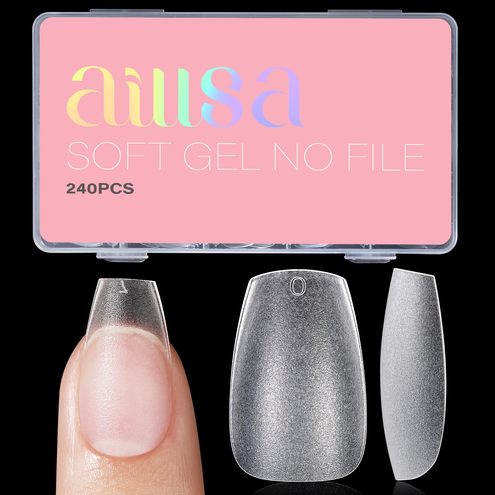 AILLSA tips uñas coffin mate completo, adherencia fuerte para uñas naturales