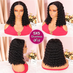 Ailwelia Curly Bob Wig montaje sin pegamento para uso diario.