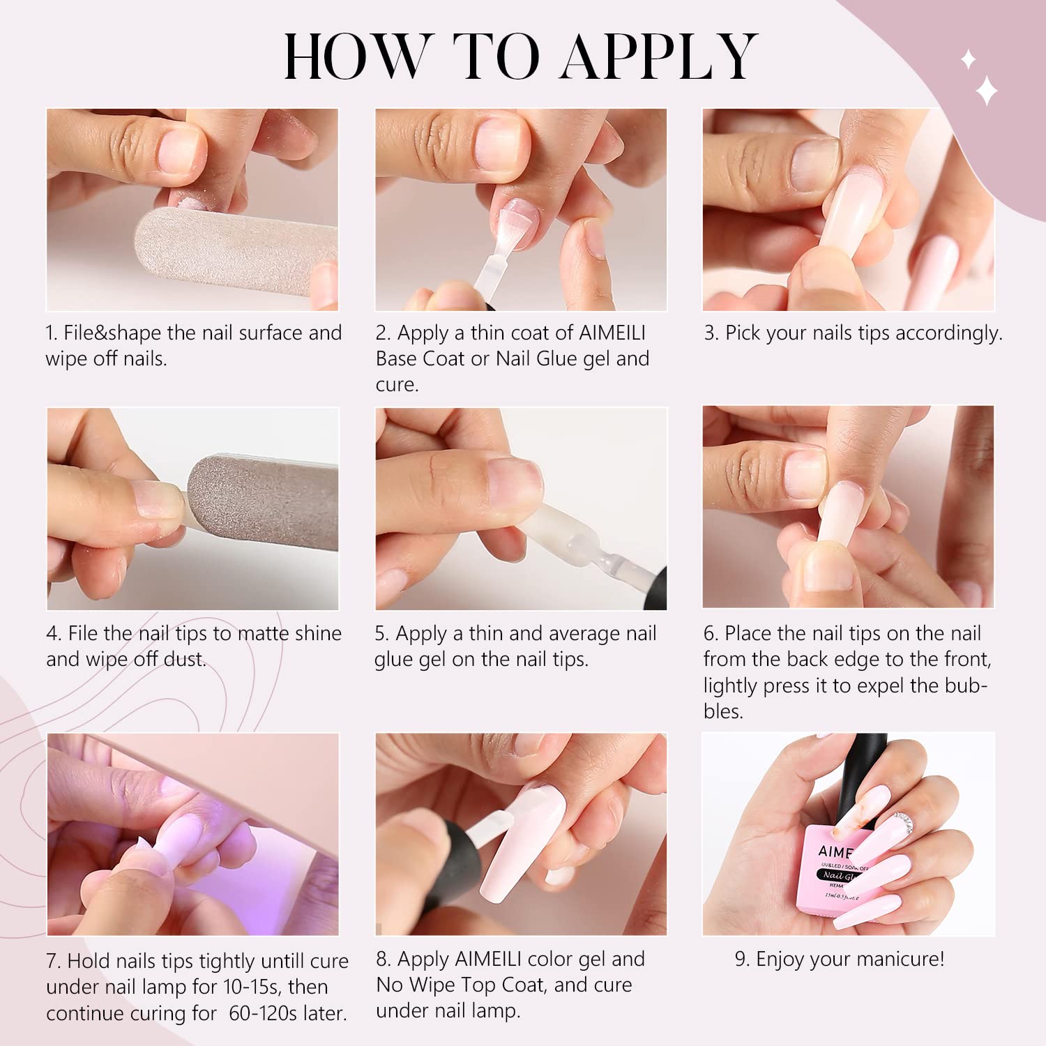 AIMEILI gel base para uñas artificiales 2en1, ideal para manicura casera.