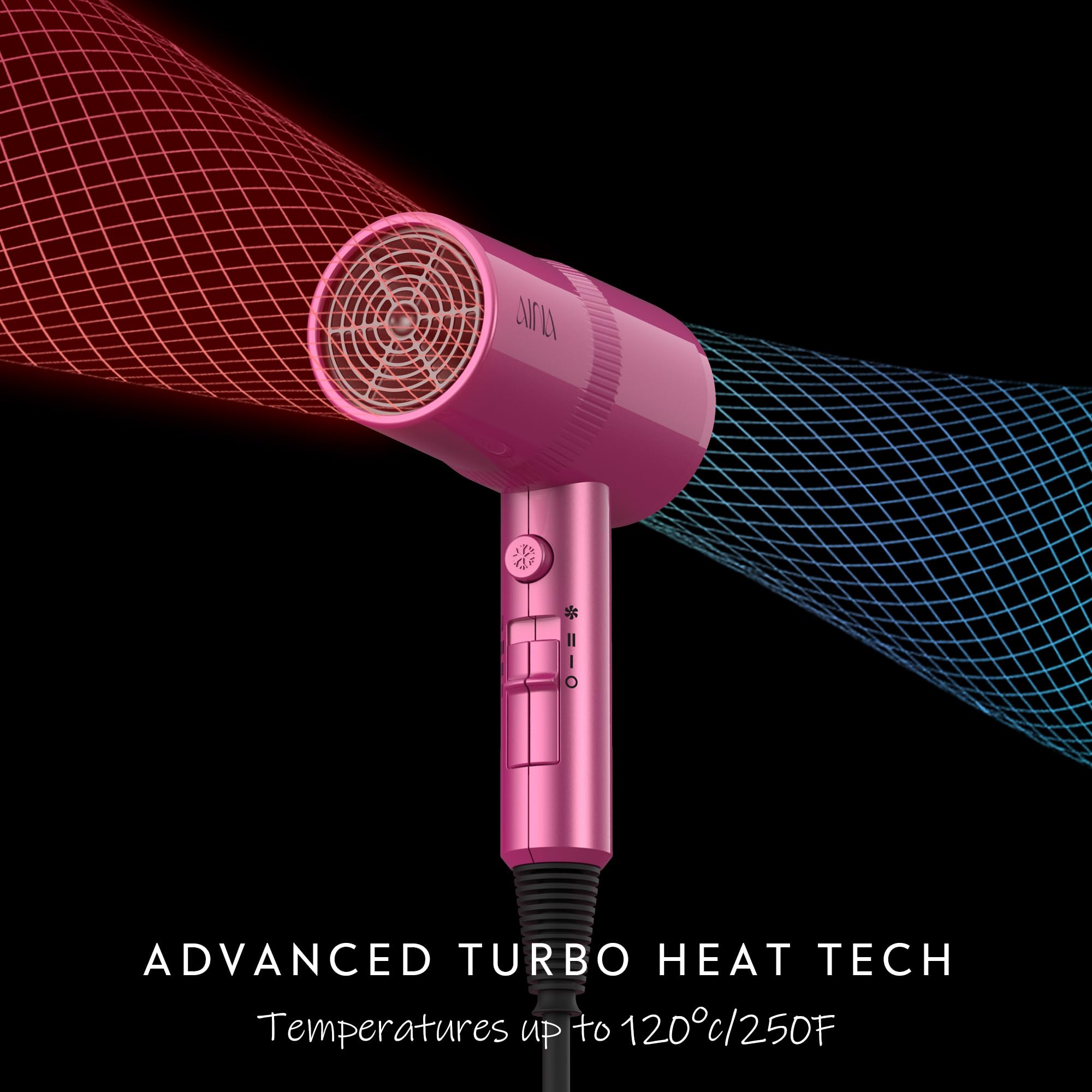 Aina tecnología iónica para secar suavemente y cabello brillante.