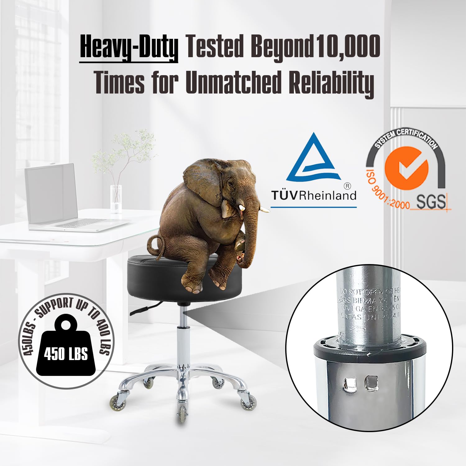 Ainilaily taburete rodante con diseño ergonómico que favorece posturas cómodas.