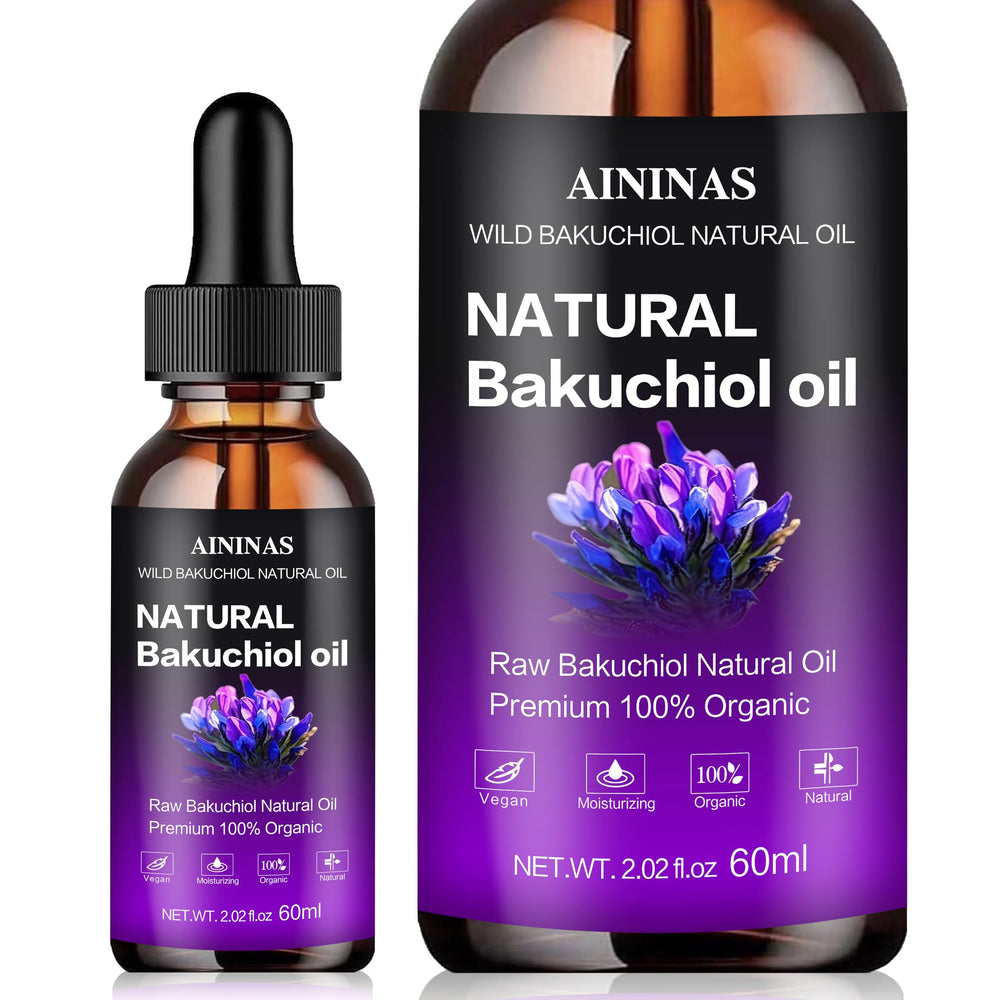 AIninas Bakuchiol Aceite: botella de vidrio ámbar para uso diario e hidratación suave.