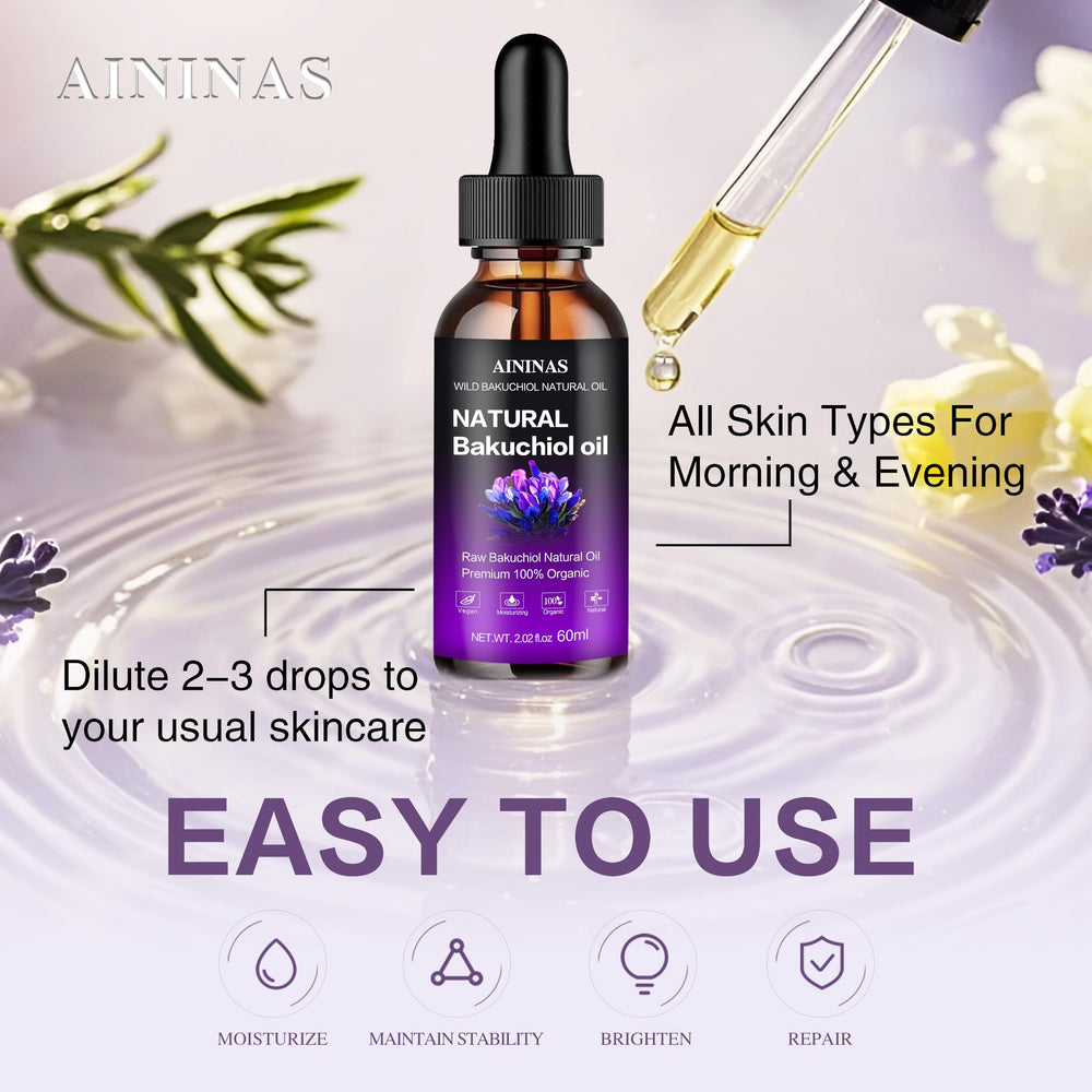 AIninas Bakuchiol Aceite: gotero para aplicación precisa y cuidado de la textura de la piel.