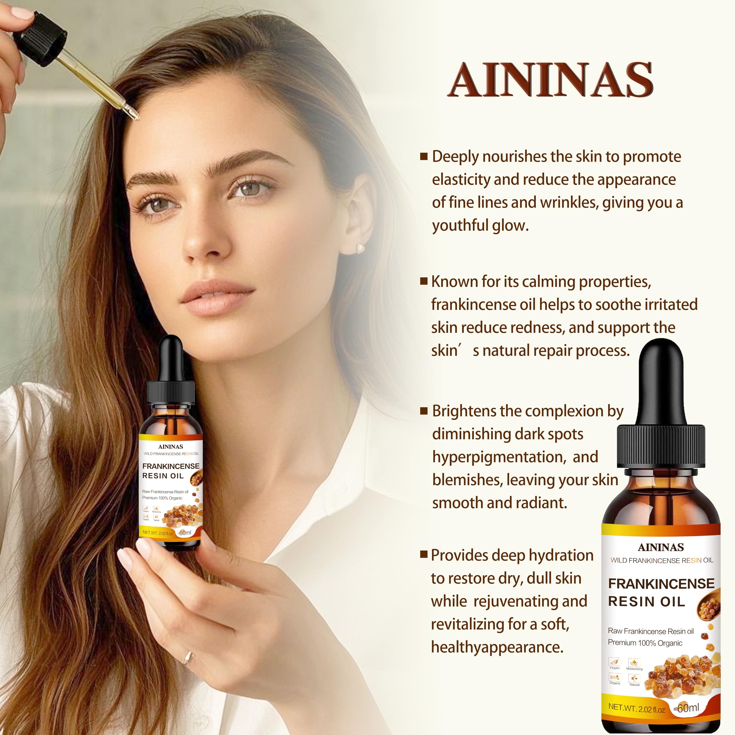 AININAS Aceite de resina de incienso: envase eco-amigable para cuidado sostenible