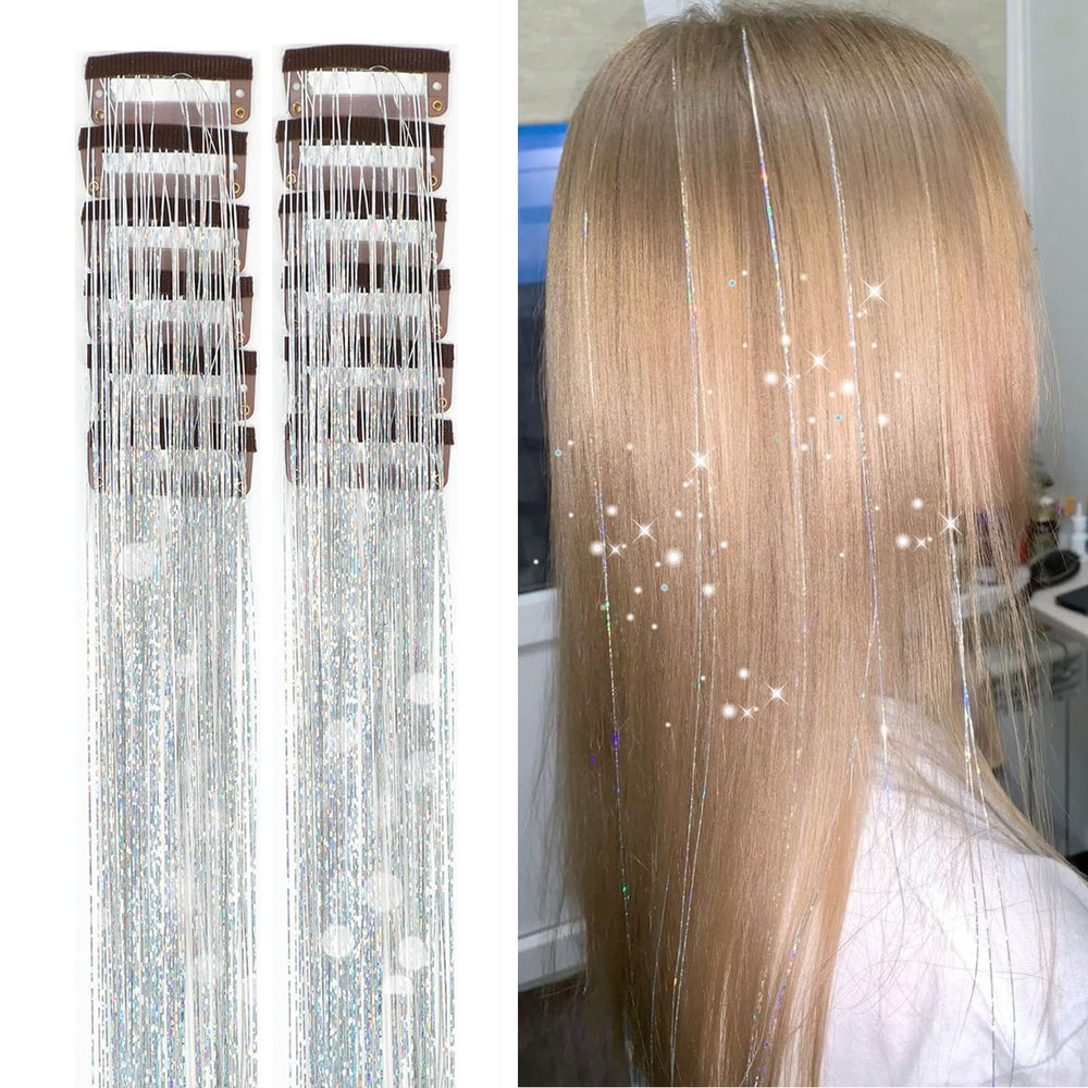 Ainitops mechones de purpurina plateados con clip, brillo duradero para fiestas.