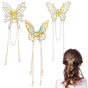 Pinza para cabello AINVHH mariposa con cristales de metal, ideal para uso diario.