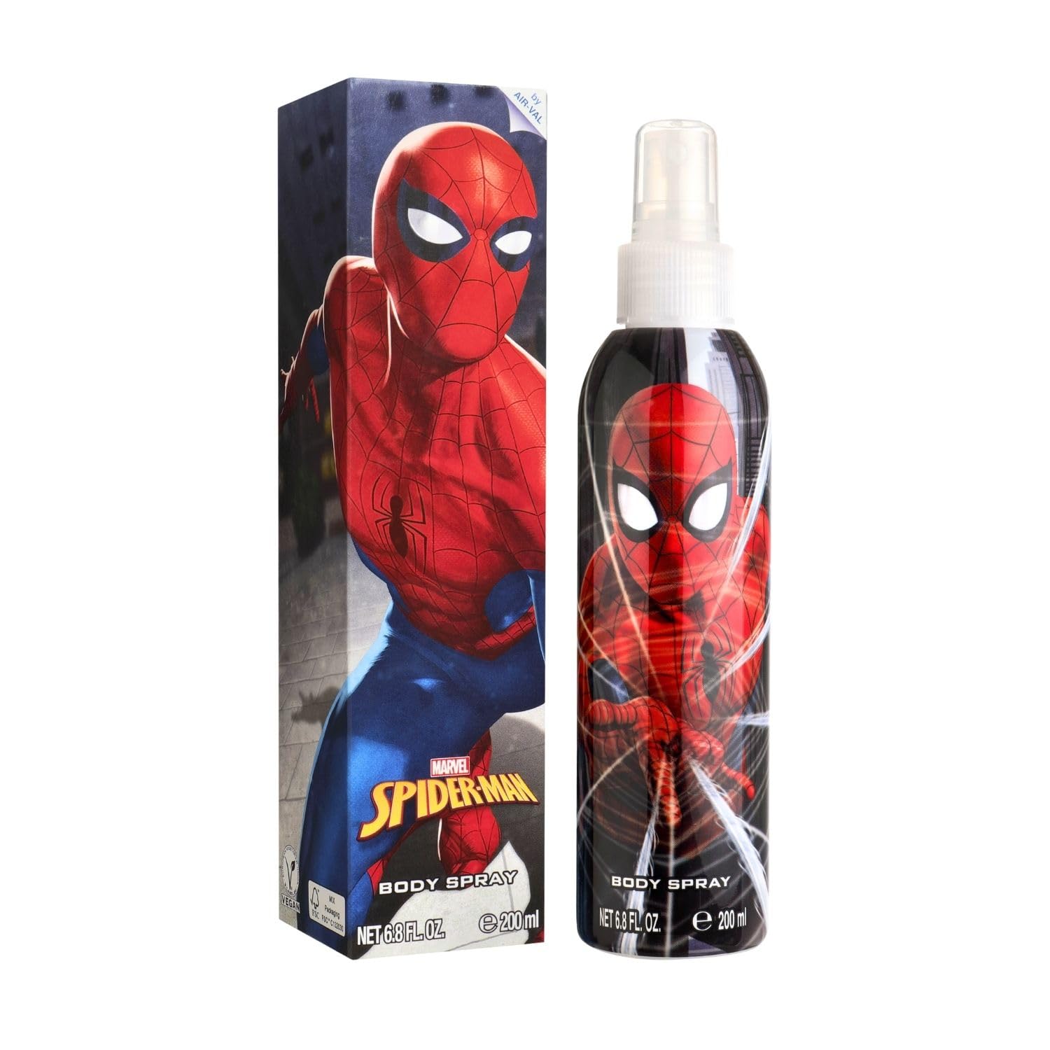 Air-Val Marvel Spider-Man colonia, botella frontal con aroma fresco y duradero.