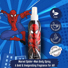 Air-Val Marvel Spider-Man colonia, etiqueta con diseño heroico para niños.