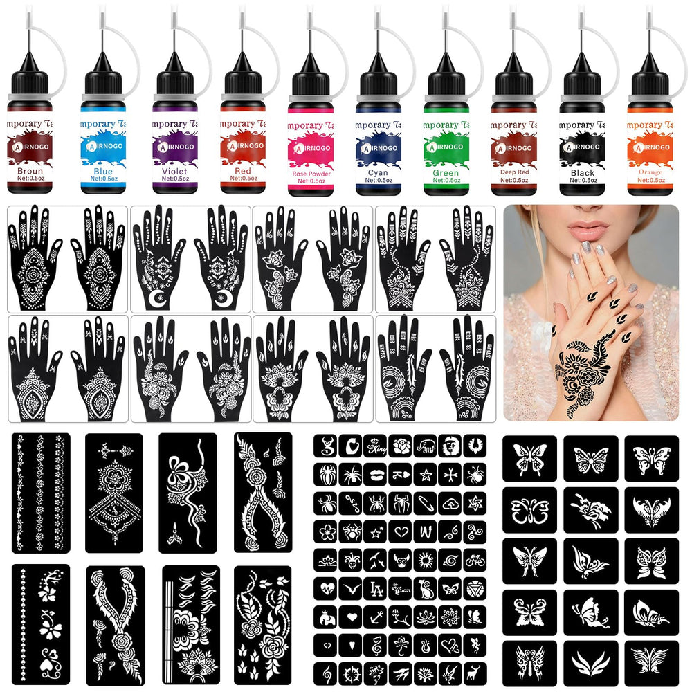 AirNOGO kit de tatuajes temporales con 10 botes para arte corporal.