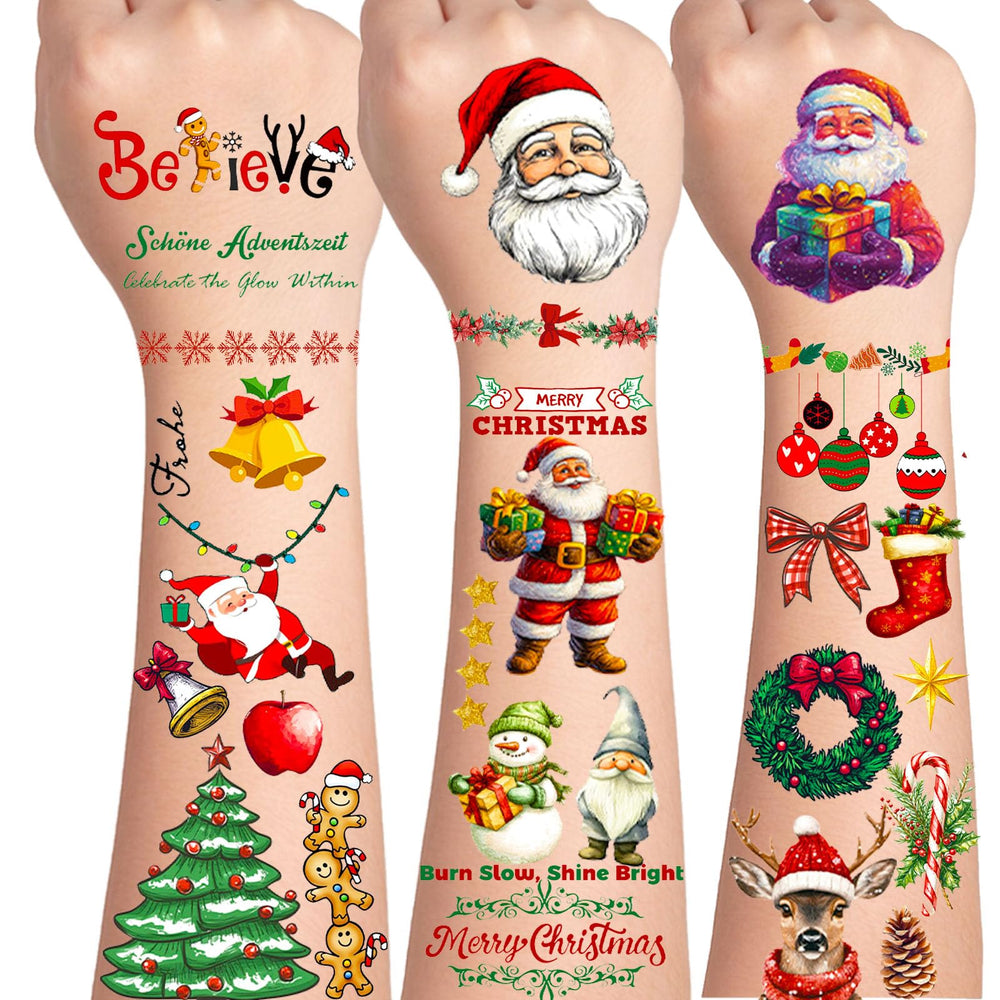 Tatuajes navideños AIRNOGO, colección de 9 hojas para niños, colores festivos.