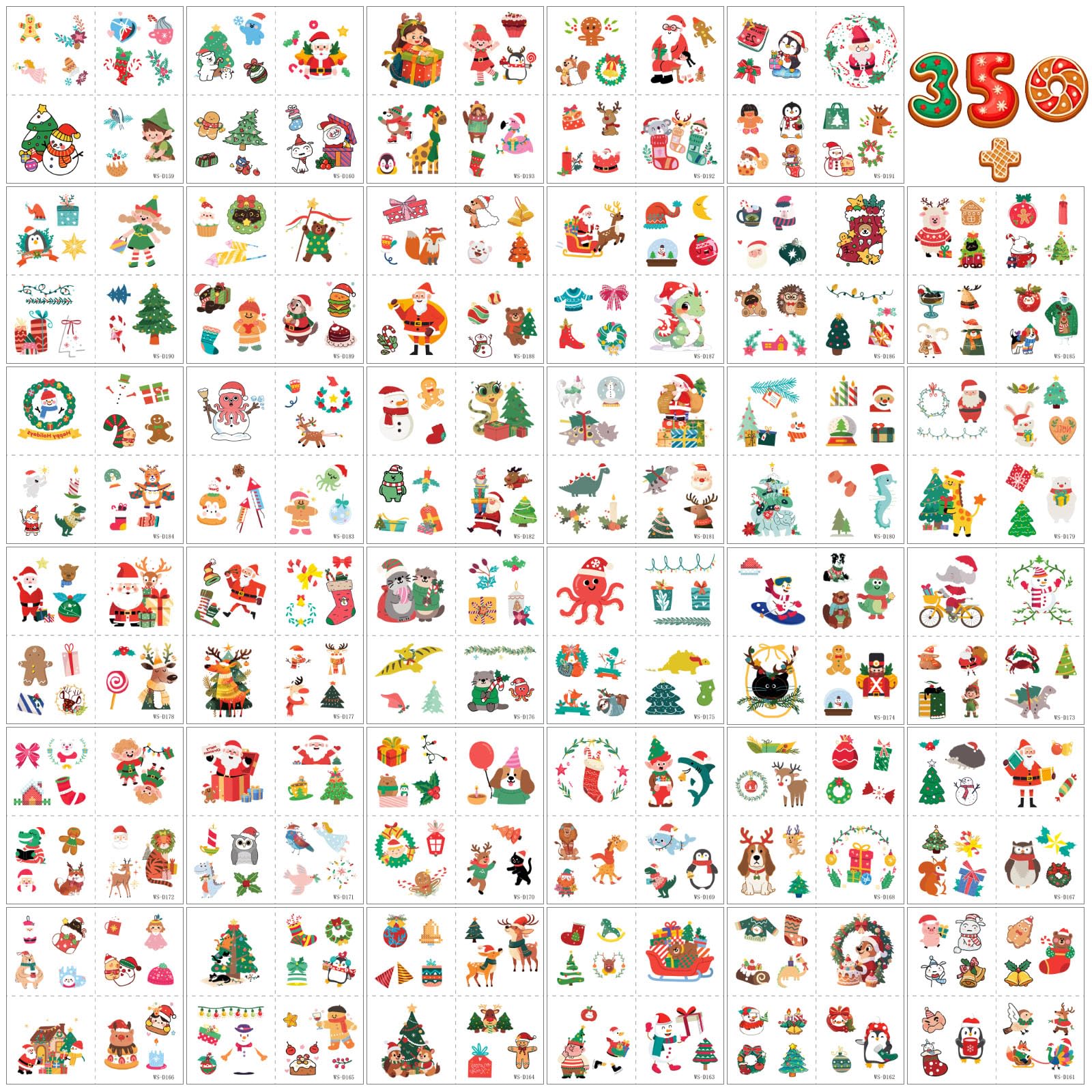 Tatuajes AIRNOGO variedad navideña, ideales para fiestas escolares.